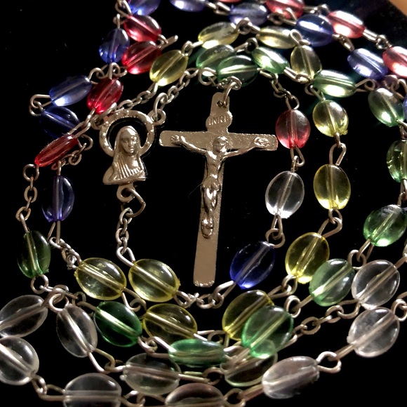 Italian Rosary Glass Rainbow Beads Necklace Multi-Color - Picture 2 of 3